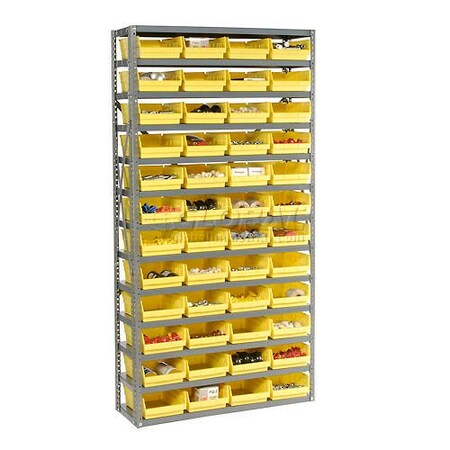 Global Industrial Steel Shelving with 60 4inH Plastic Shelf Bins Ivory, 36x18x72-13 Shelves 603445WH